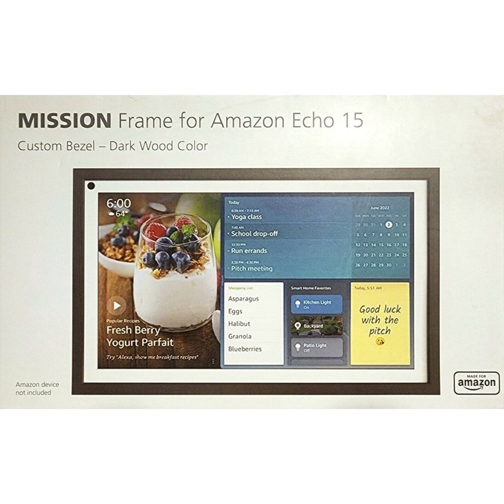 Mission Frame for Amazon Echo 15 Custom Bezel - Dark wood color
